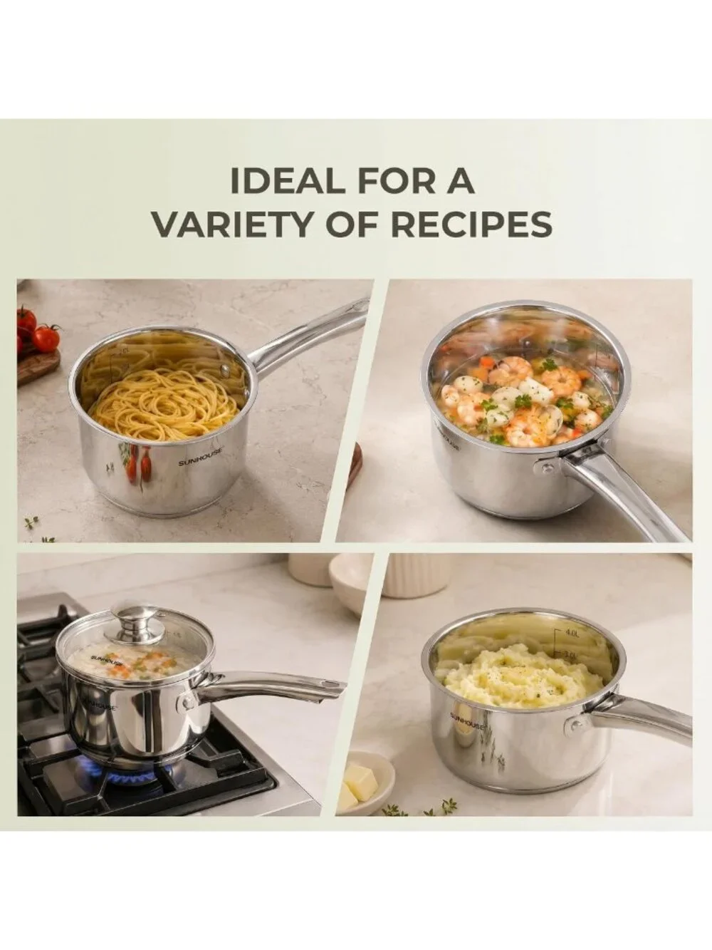 3-Piece Stainless Steel Saucepan Set with Lids - 1.5QT, 2QT, 3QT Cookware Set